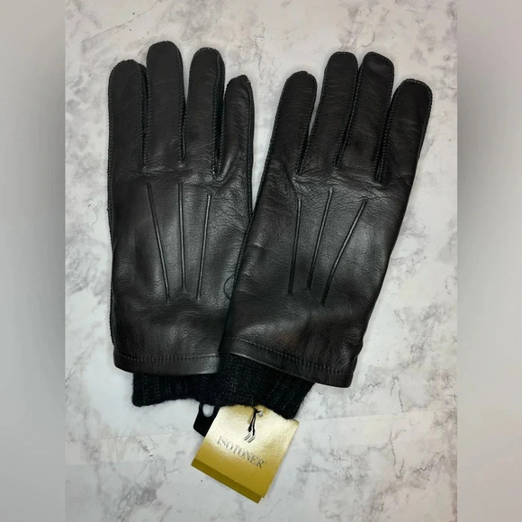 Vintage Isotoner Genuine Leather Black Gloves Acrylic Lining Women XL - Picture 3 of 5